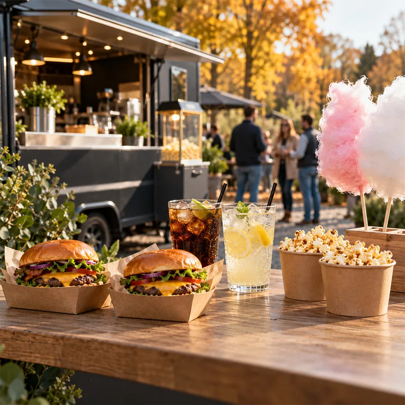 Burger vom Foodtruck, Popcorn und Zuckerwatte